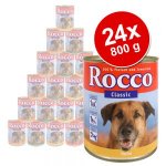 Lot de boîtes pour chien Rocco Classic 24 x 800 g pur bœuf, bœuf et panses vertes, bœuf et cœur de volaille, bœuf et poulet